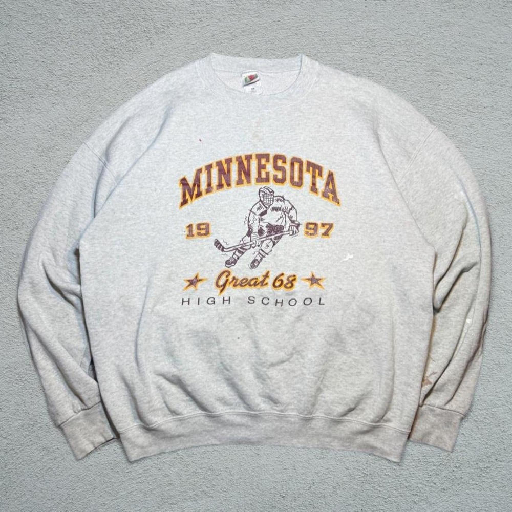 Vintage Fruit of the Loom Minnesota Hockey 1997 Sweatshirt Mens XXL Grey 90s